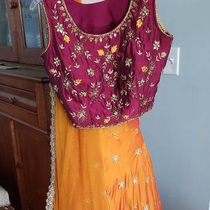Formal Indian Lehenga, Choli, & Scarf-Size S/M